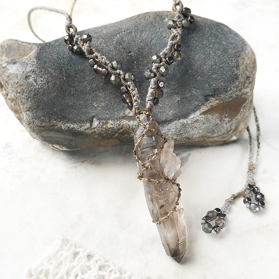 Smokey Quartz crystal healing amulet