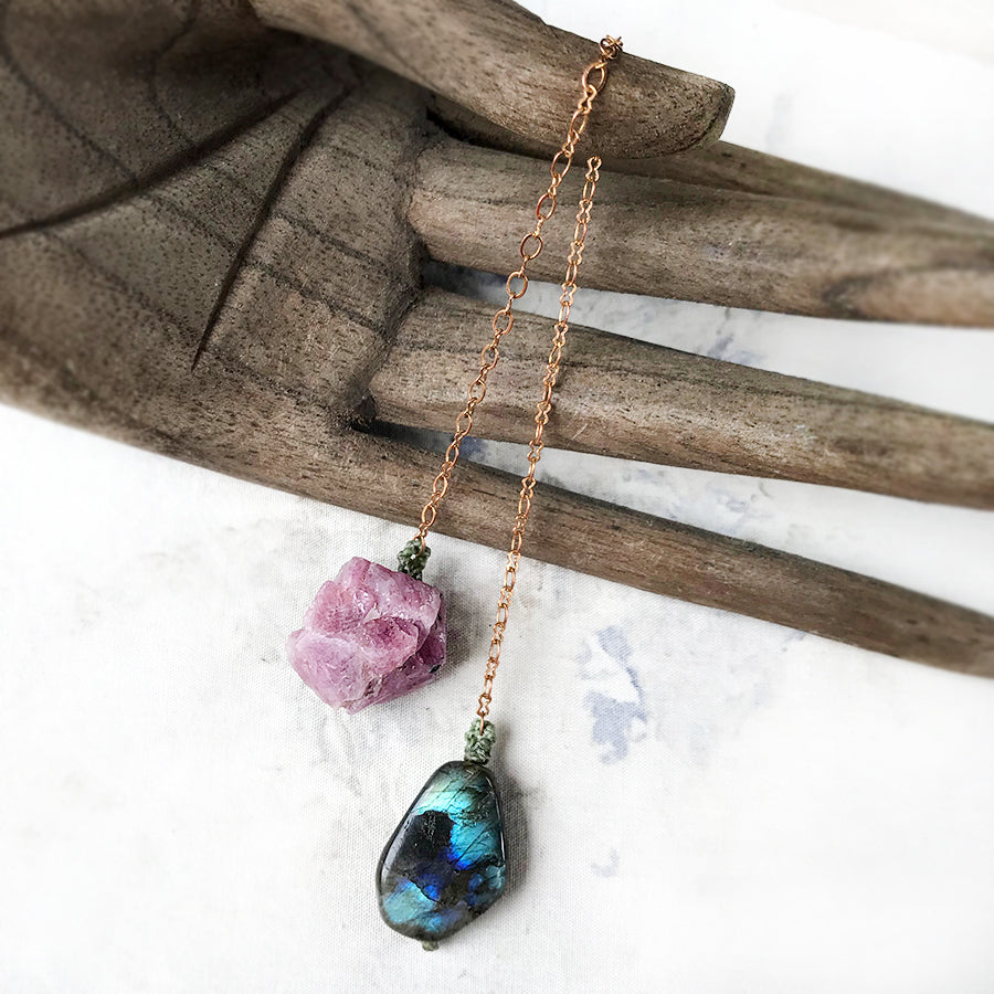 Crystal pendulum for dowsing ~ with Labradorite & Ruby