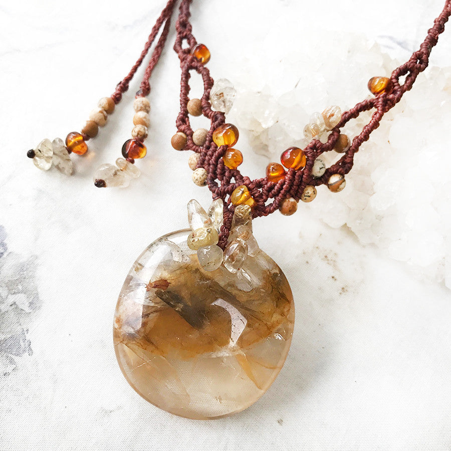 Crystal healing amulet with Golden Healer Quartz