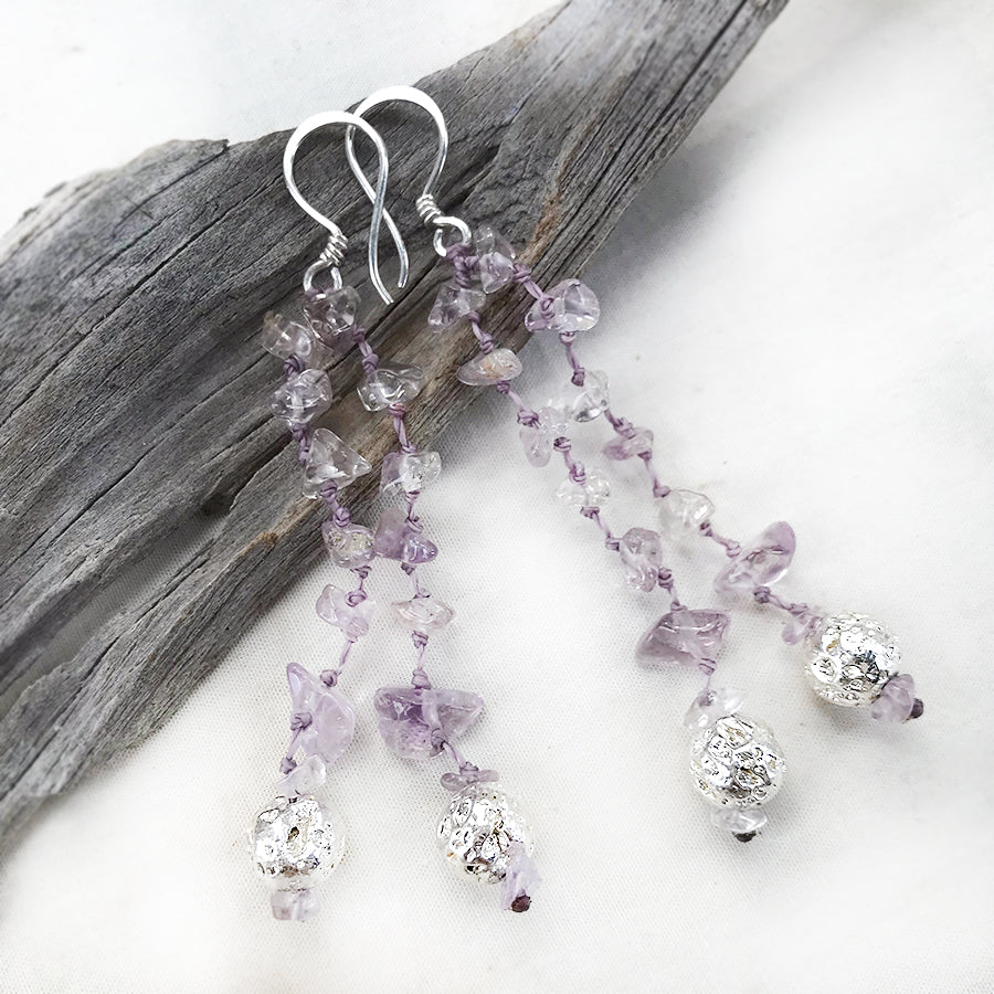 Crystal energy earrings with Ametrine & silver-plated Lava Stone