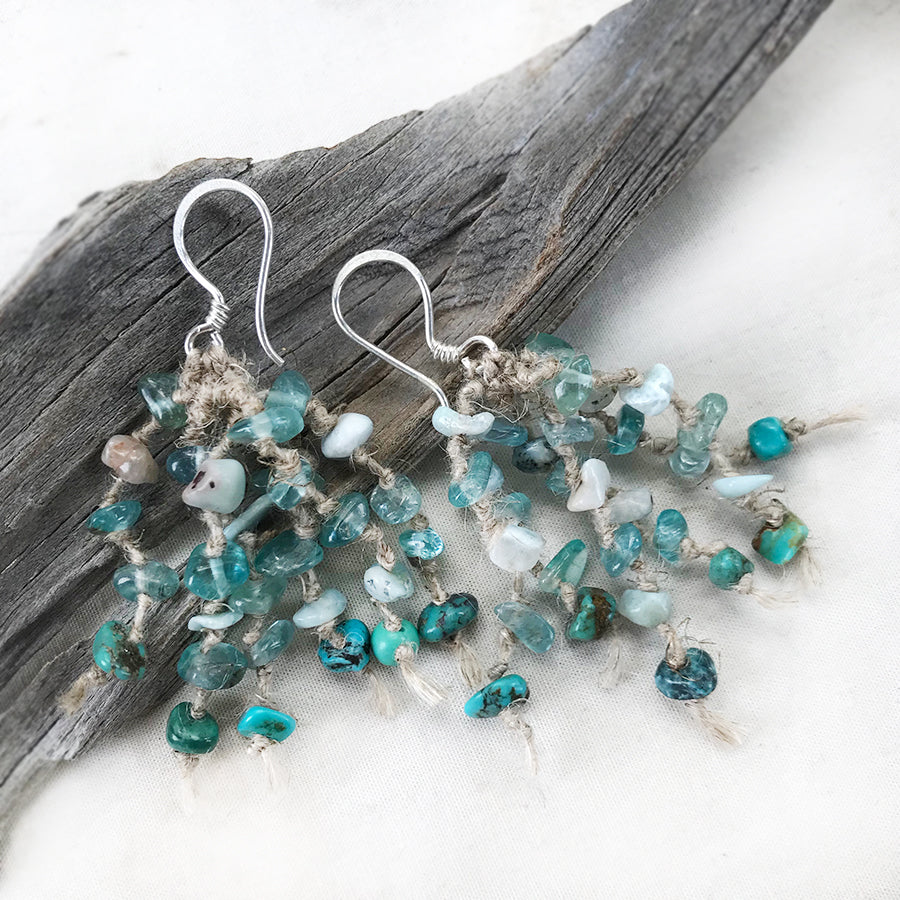 Crystal energy earrings with Fluorite, Larimar & Turquoise