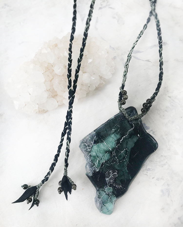 'Heart Shield' ~ Black Tourmaline included Emerald crystal healing talisman