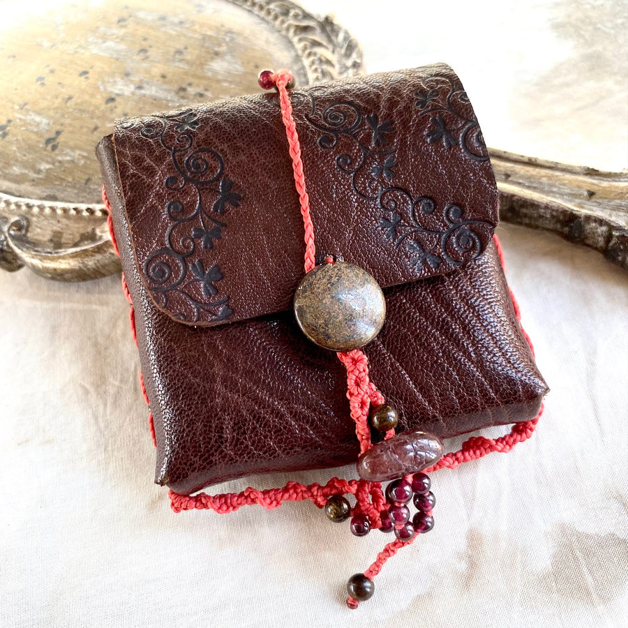 'The Red Thread of Life' ~ leather pouch for tiny treasures