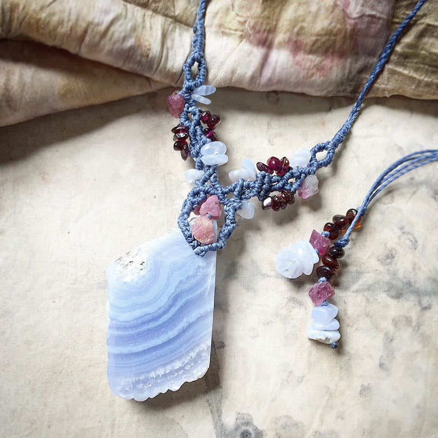 Crystal healing amulet with Blue Lace Agate