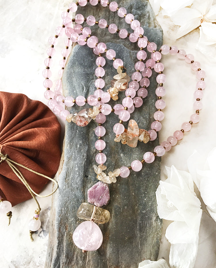 Rose Quartz meditation mala ~ 108 bead full length