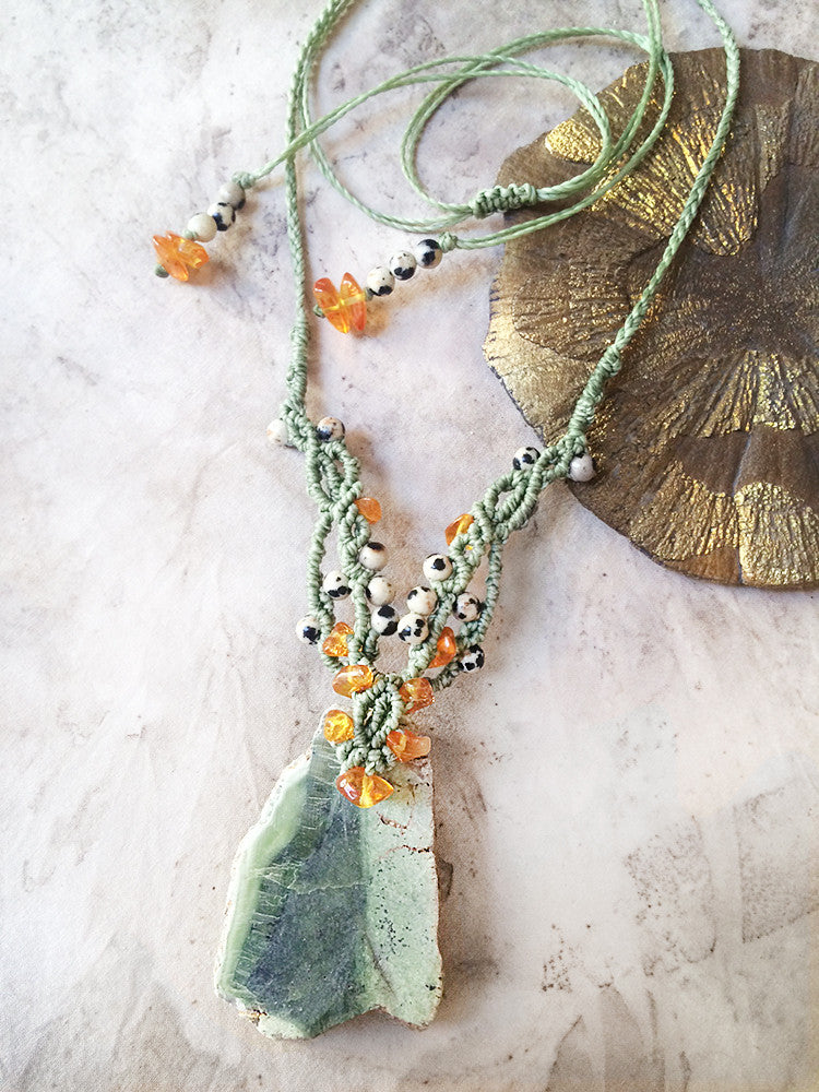 Crystal healing amulet with green Opal