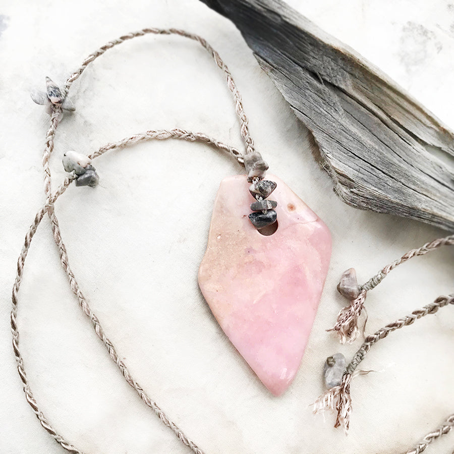 Peruvian pink Opal crystal healing amulet