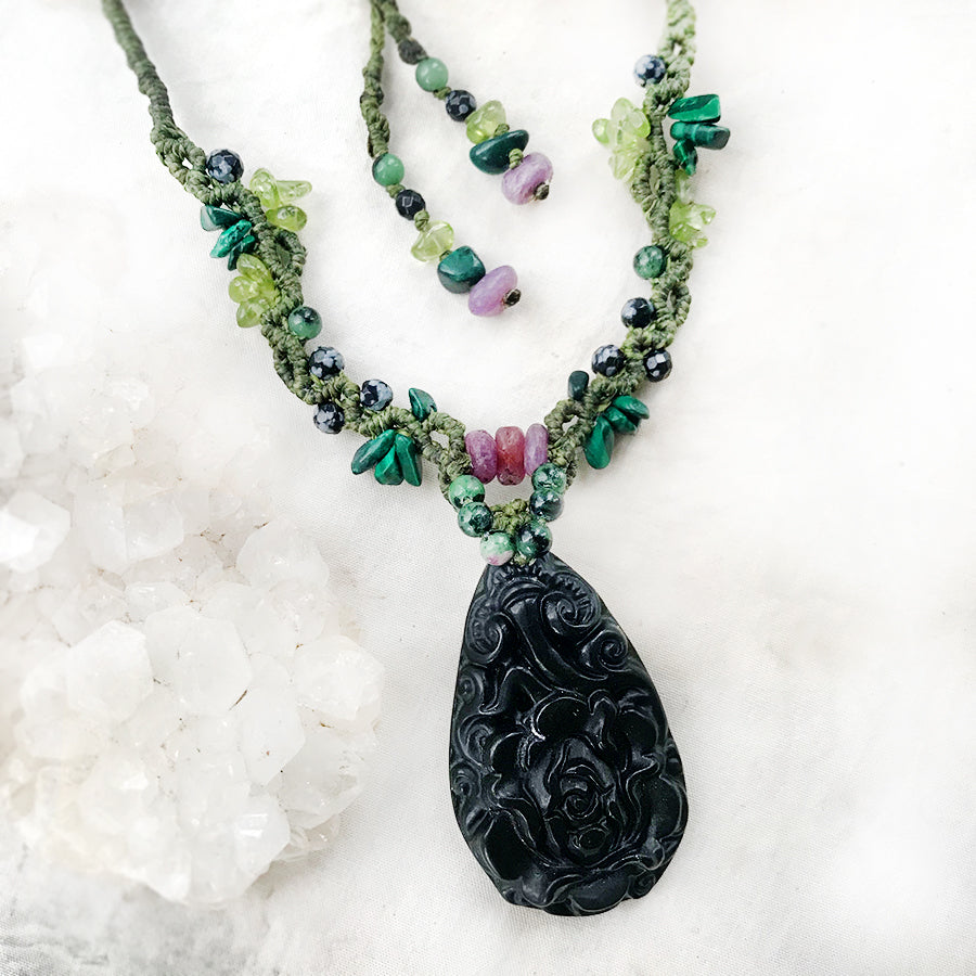 Nephrite Jade crystal healing amulet