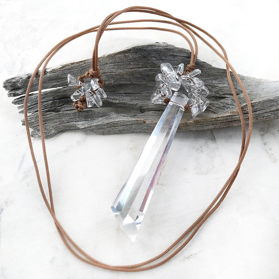 Amulet necklace with crystal glass & clear Quartz crystal