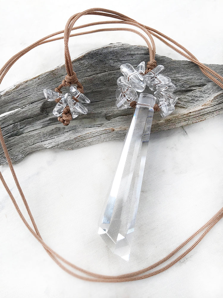 Amulet necklace with crystal glass & clear Quartz crystal