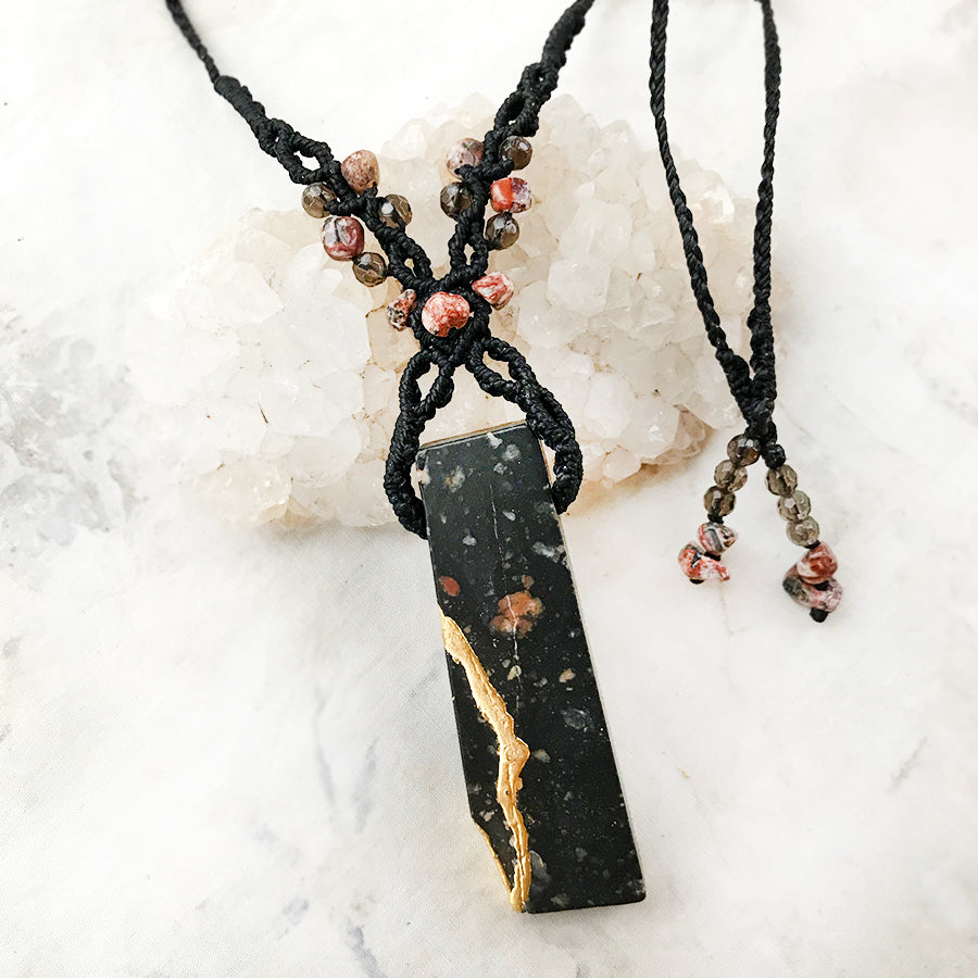 'Crystal kintsugi' healing amulet with Slate