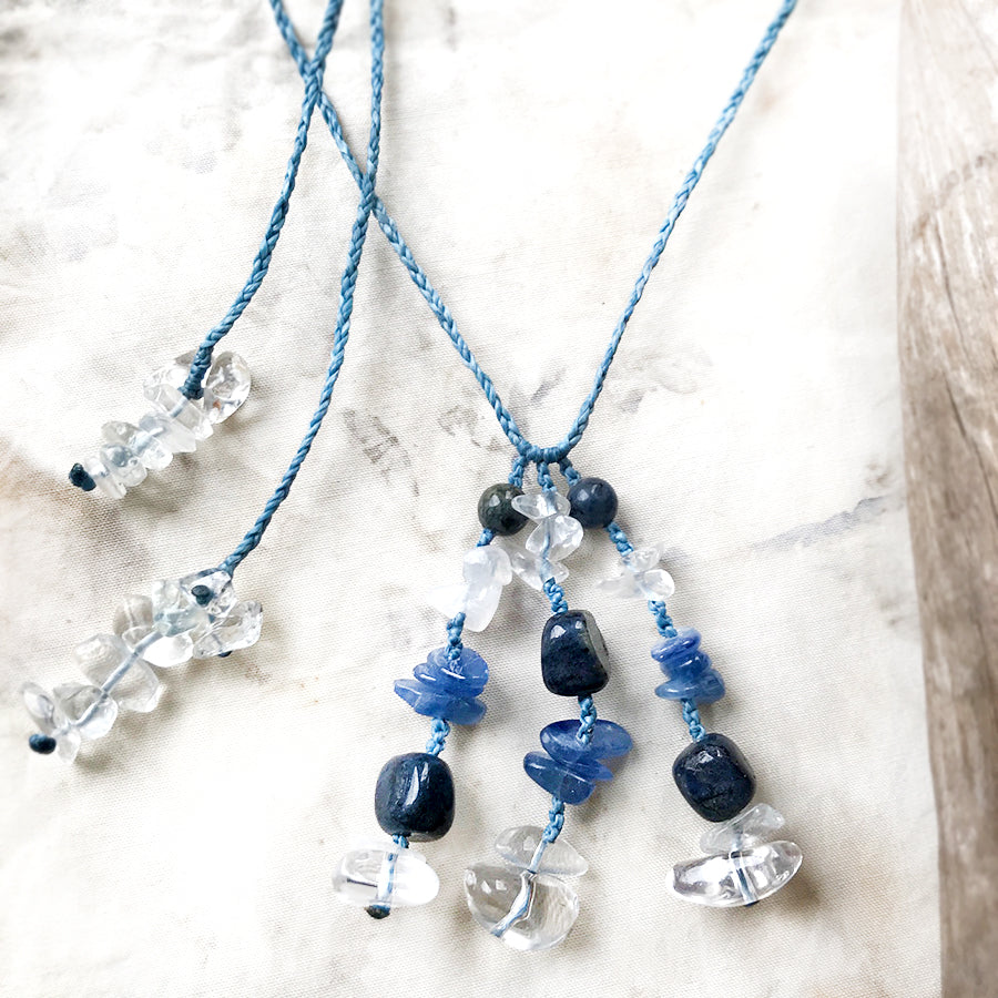 Crystal healing amulet with Quartz, Dumortierite & Blue Kyanite