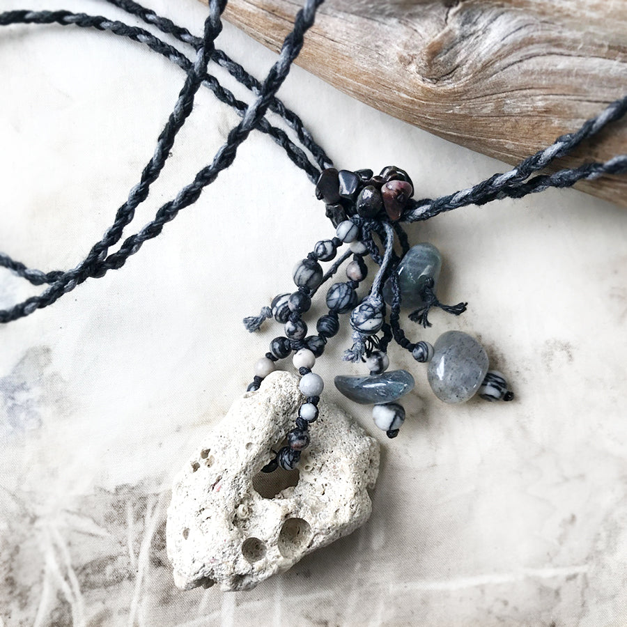 Crystal energy talisman with Coral, Labradorite & Jasper