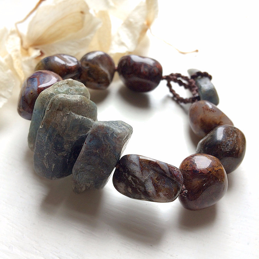 Crystal healing bracelet with Pietersite & Blue Kyanite ~ for up to 6.5
