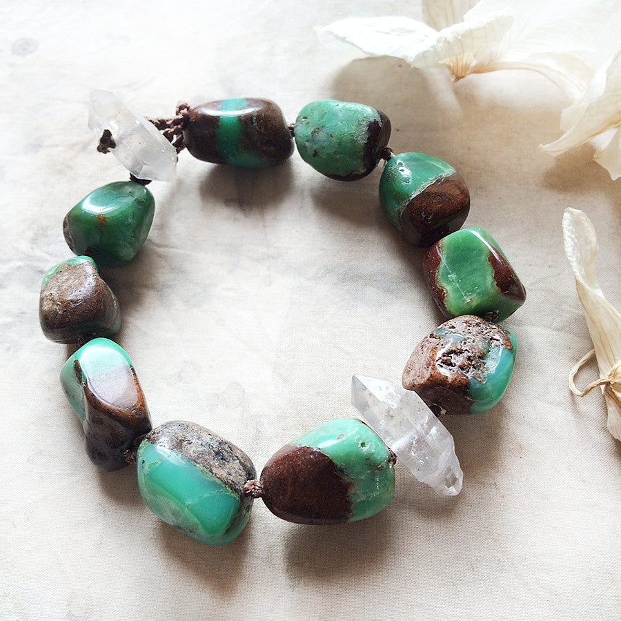 Crystal healing bracelet with Chrysoprase & Sichuan Quartz ~ for up to 7.5