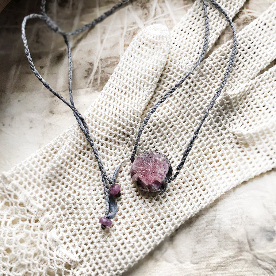 Crystal healing amulet with raw Ruby