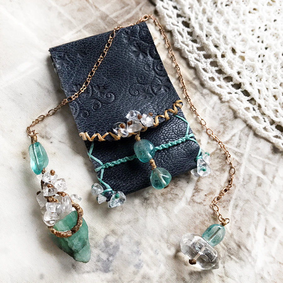 Unique crystal pendulum with decorative carry case ~ Emerald