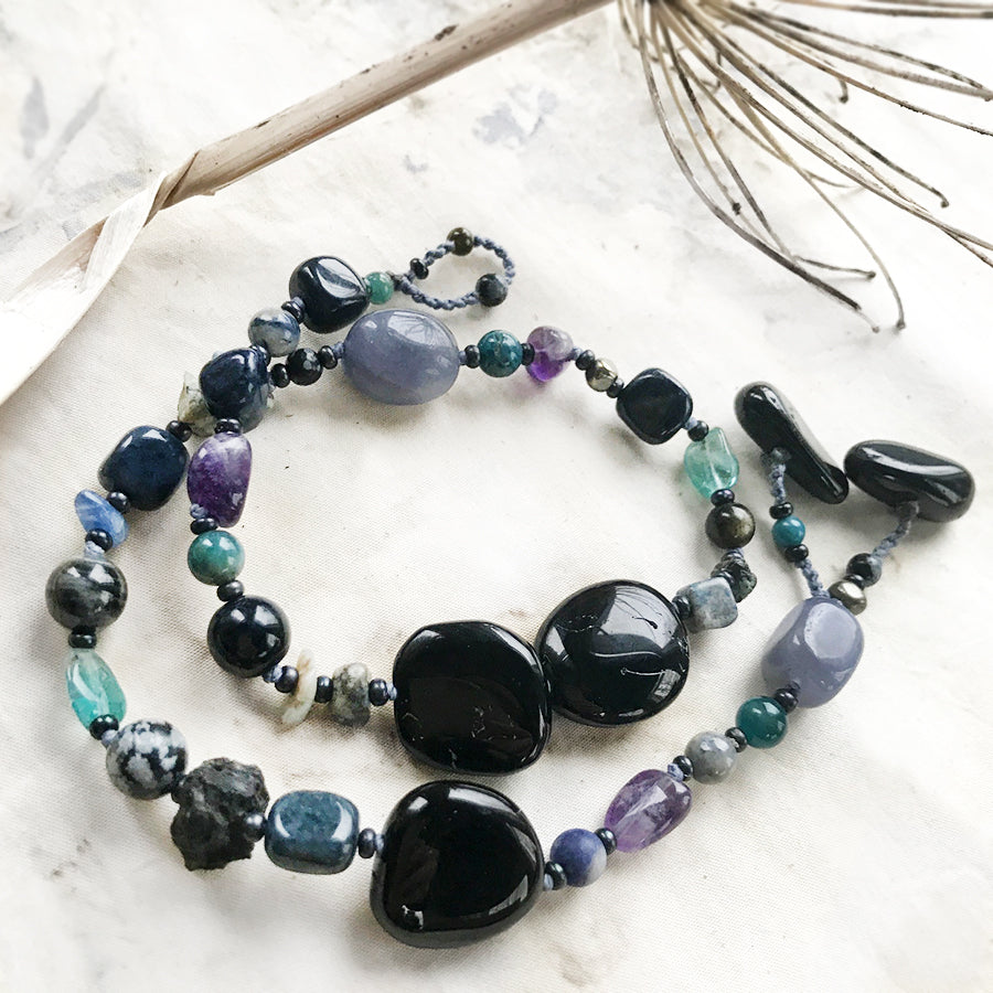 Crystal healing double wrap bracelet in dark tones ~ for up to 7