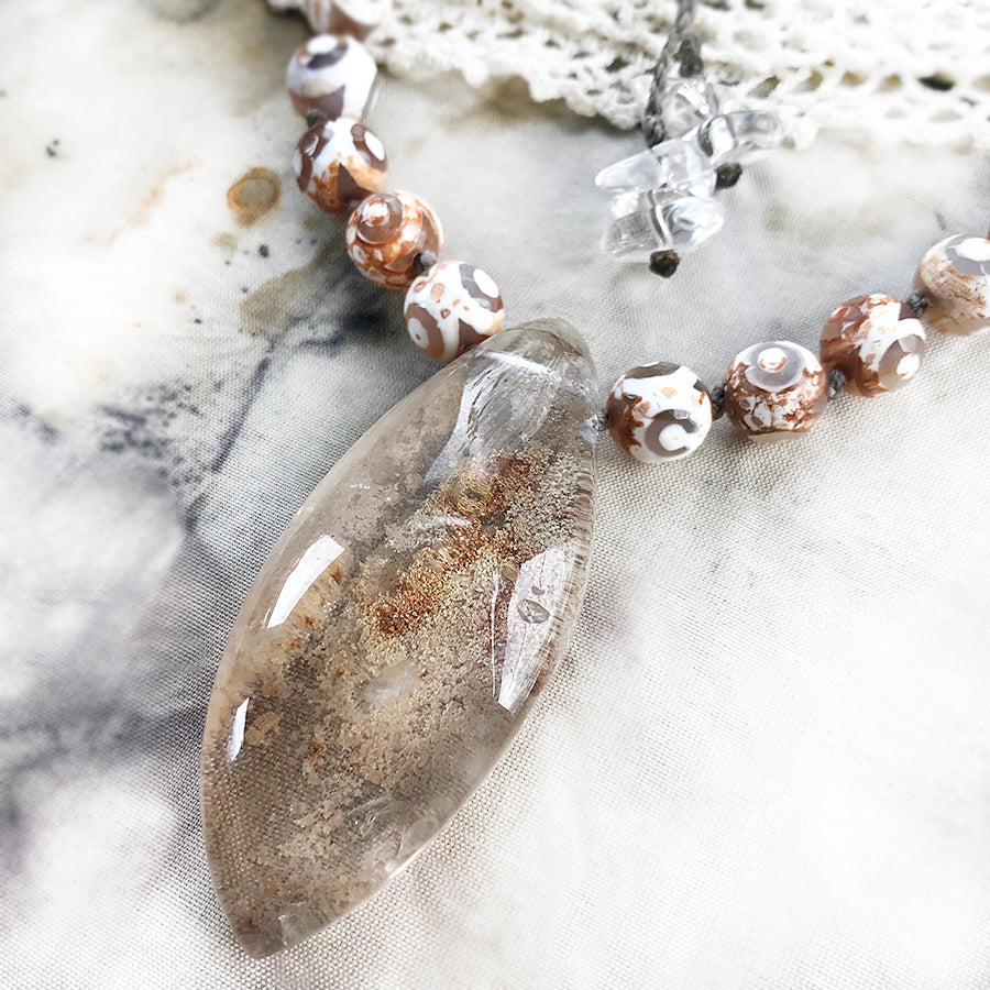 Crystal healing amulet with Ghost Quartz dome