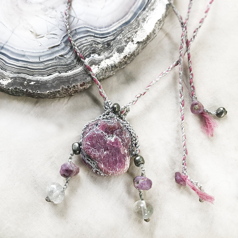 Raw Ruby crystal healing amulet