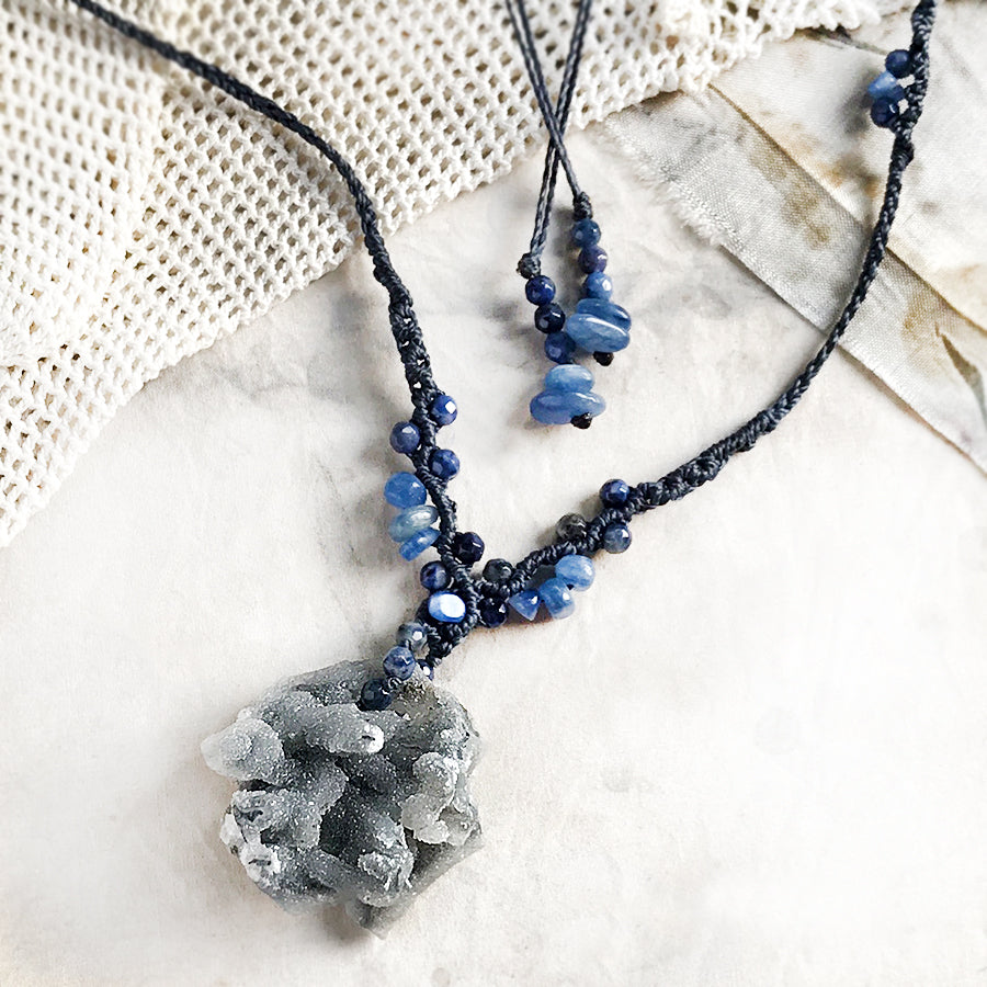 Blue Chaldecony crystal healing amulet