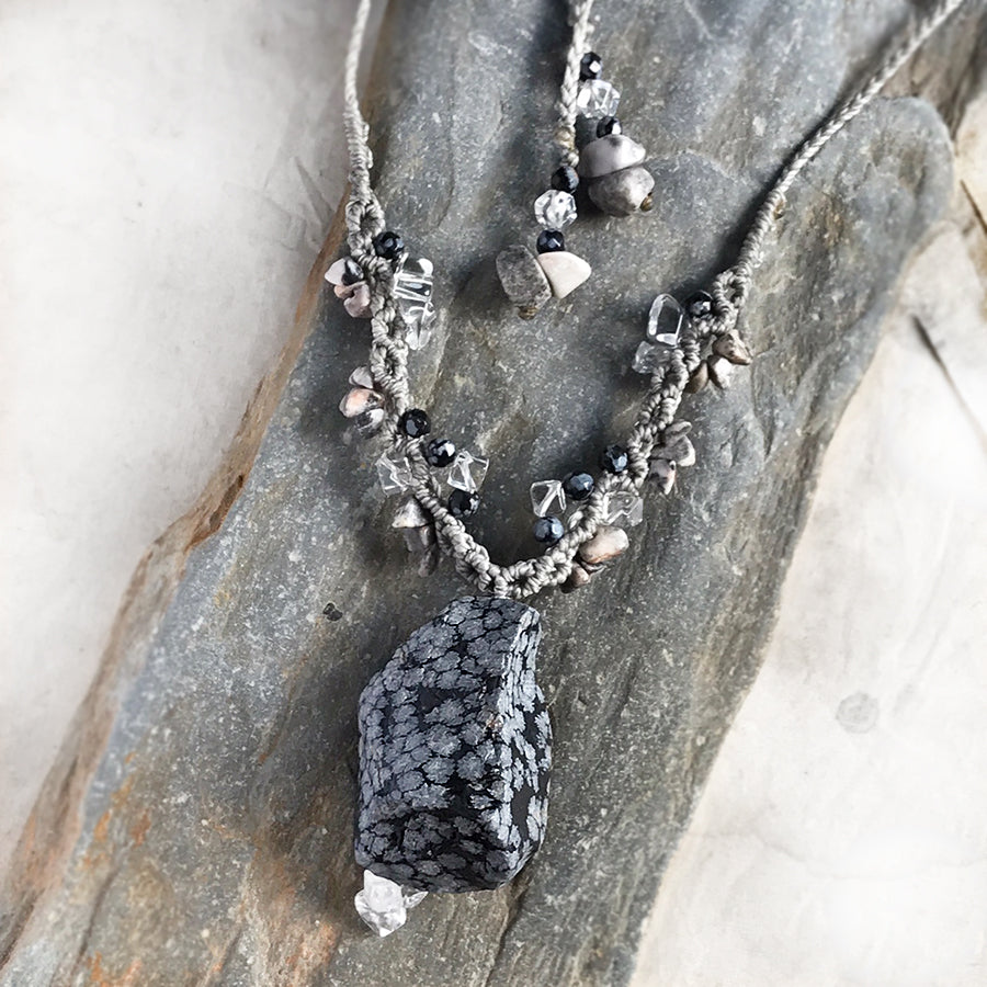 Snowflake Obsidian crystal healing amulet