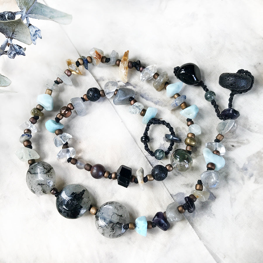 Crystal healing double wrap bracelet in light & dark tones ~ for up to 6.5