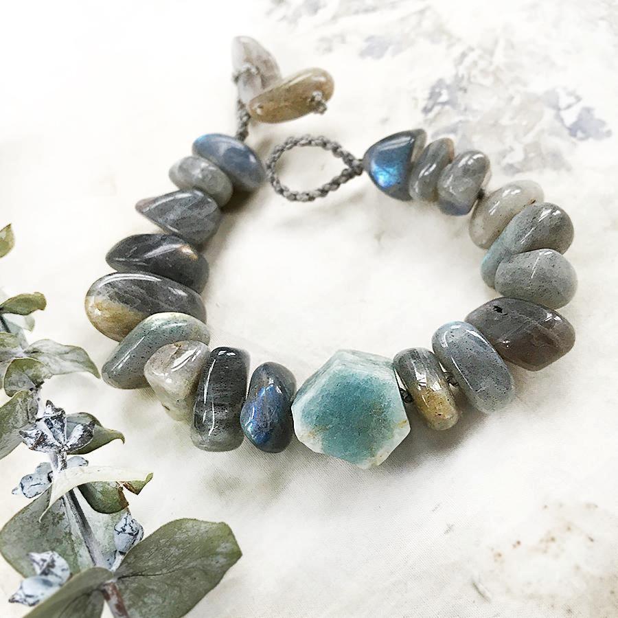 Crystal healing bracelet with Aquamarine & Labradorite ~ for up to 6.75
