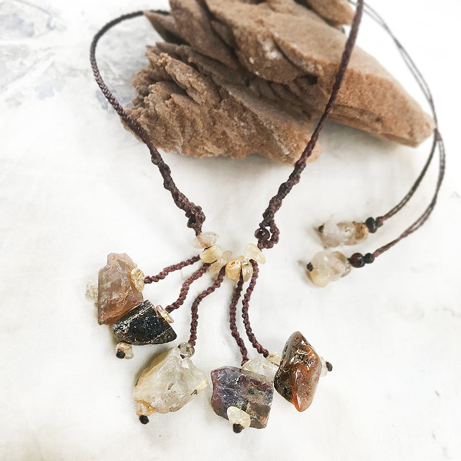'Five Stone Talisman' crystal healing necklace