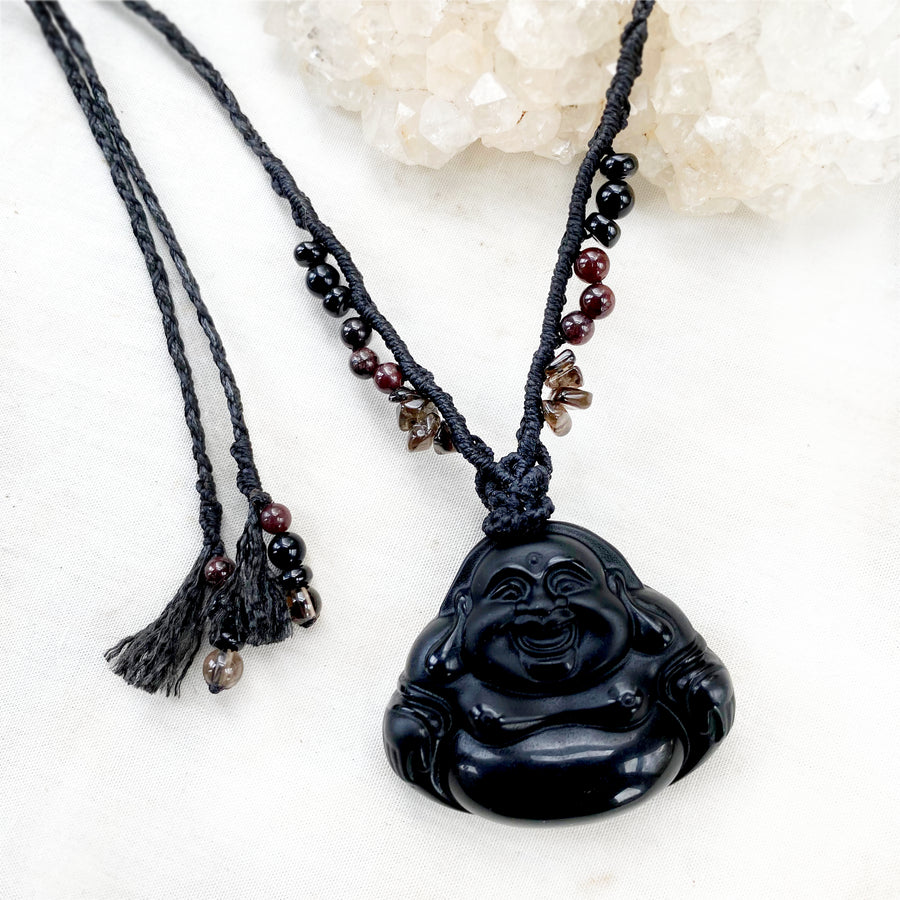 Obsidian crystal healing amulet