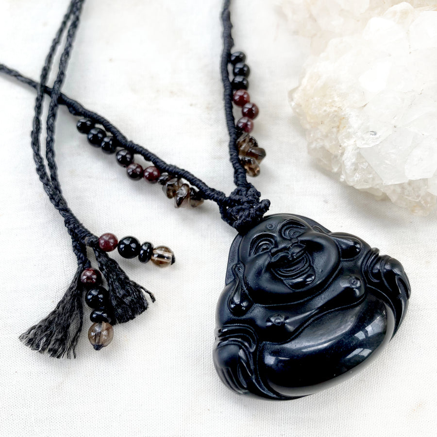 Obsidian crystal healing amulet