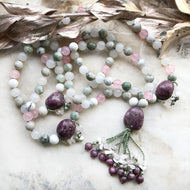Full meditation mala with Lepidolite, Rose Quartz, Peace Jade, Howlite & Agate