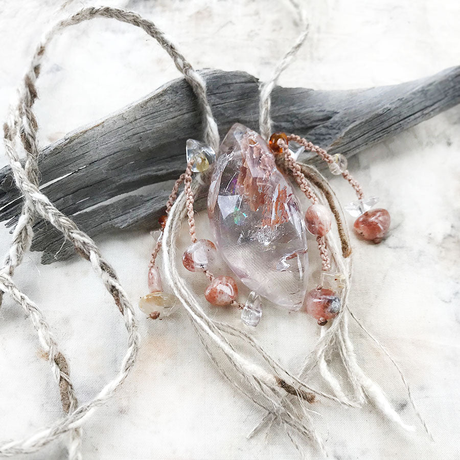 Ghost Quartz crystal healing amulet
