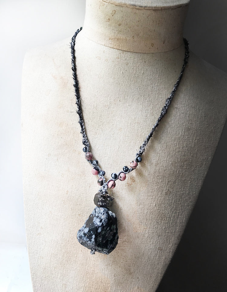 Snowflake Obsidian crystal healing amulet