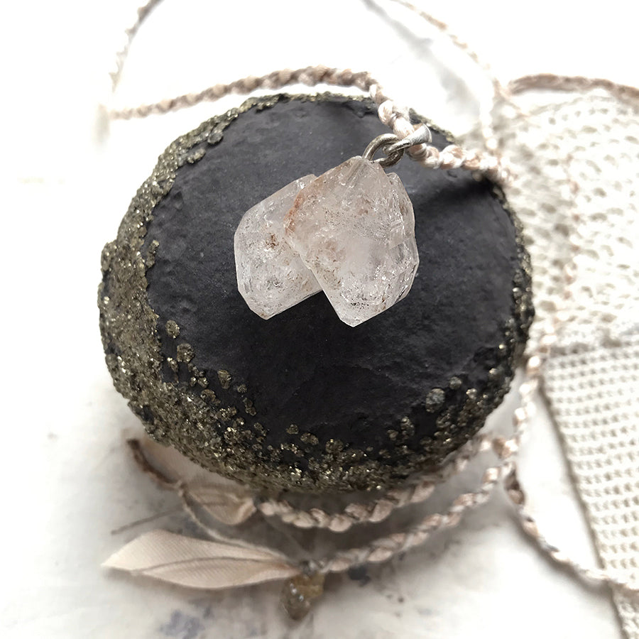 'Soul Path' crystal healing talisman with Fenster Quartz in peace silk & satin braid
