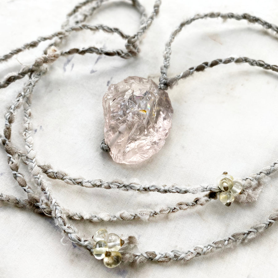 'Heart Blossom' ~ crystal healing amulet with Ice Rose Quartz
