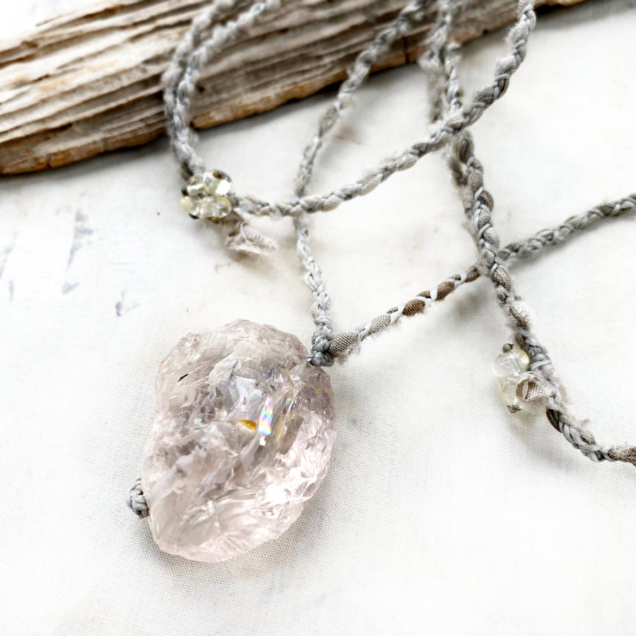 'Heart Blossom' ~ crystal healing amulet with Ice Rose Quartz