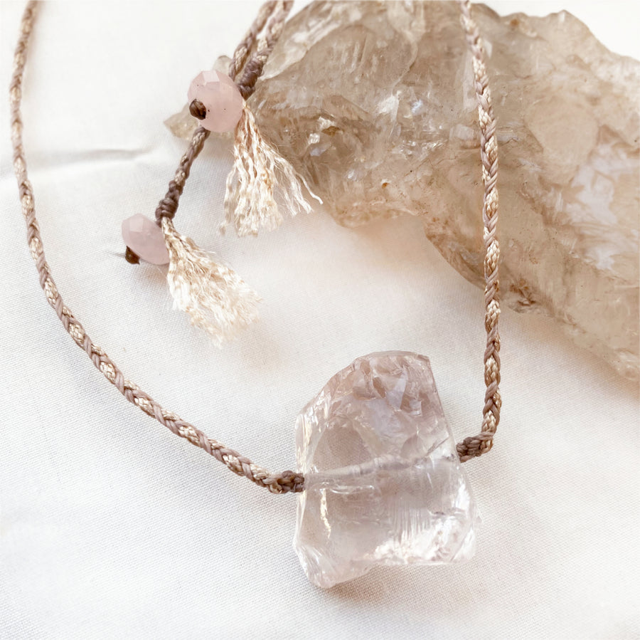 Ice Rose Quartz crystal healing amulet