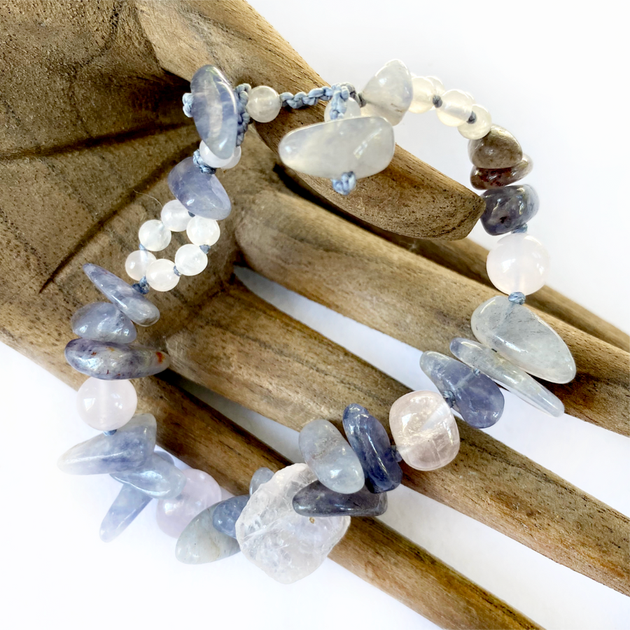 'Inner Knowing' ~ crystal healing bracelet with Iolite & Rose Quartz ~ for wrist up to 6.5