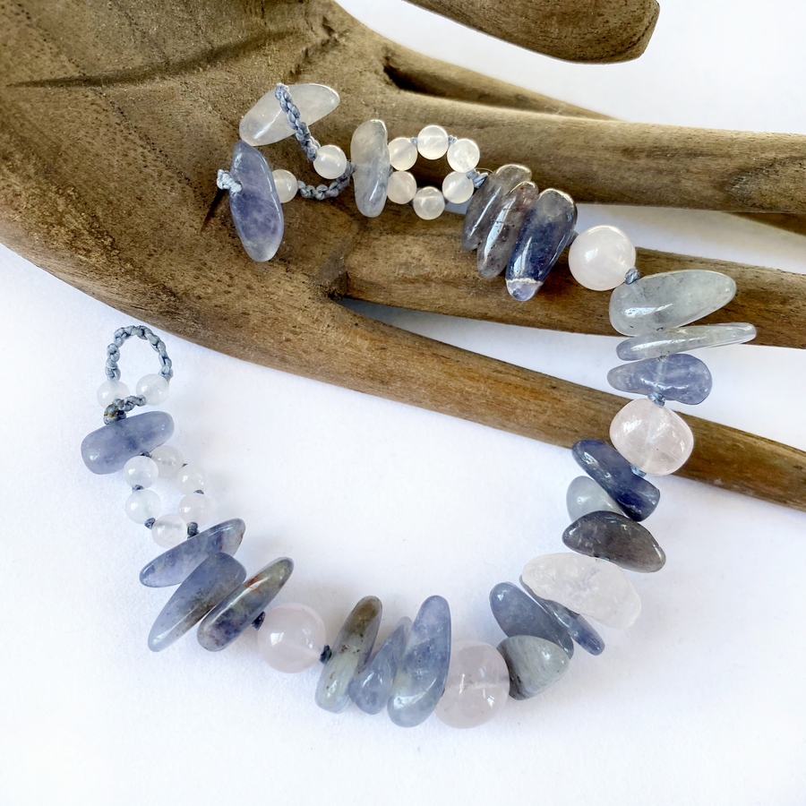 'Inner Knowing' ~ crystal healing bracelet with Iolite & Rose Quartz ~ for wrist up to 6.5
