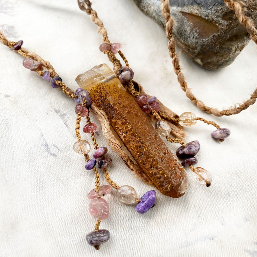 'Flame of Knowing' ~ iron-coated raw Quartz crystal healing talisman