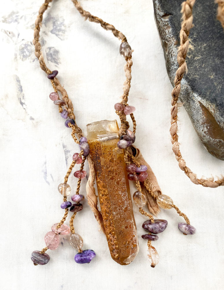 'Flame of Knowing' ~ iron-coated raw Quartz crystal healing talisman