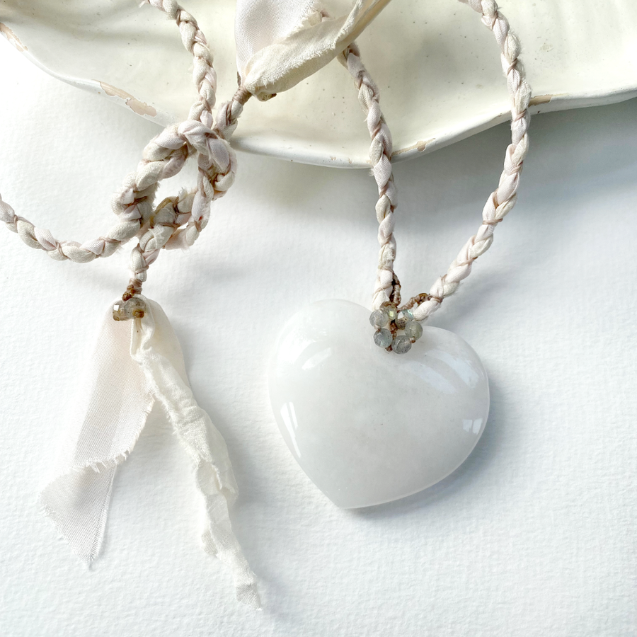'Pure Heart' ~ white Jade crystal healing amulet