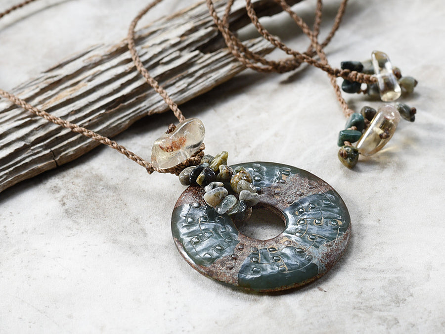 Jade stone talisman with Ocean Jasper & Citrine