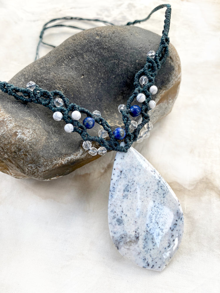 White Ocean Jasper crystal healing amulet
