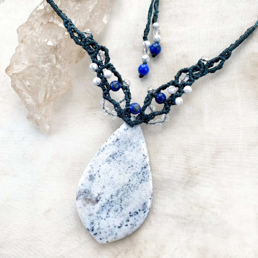 White Ocean Jasper crystal healing amulet