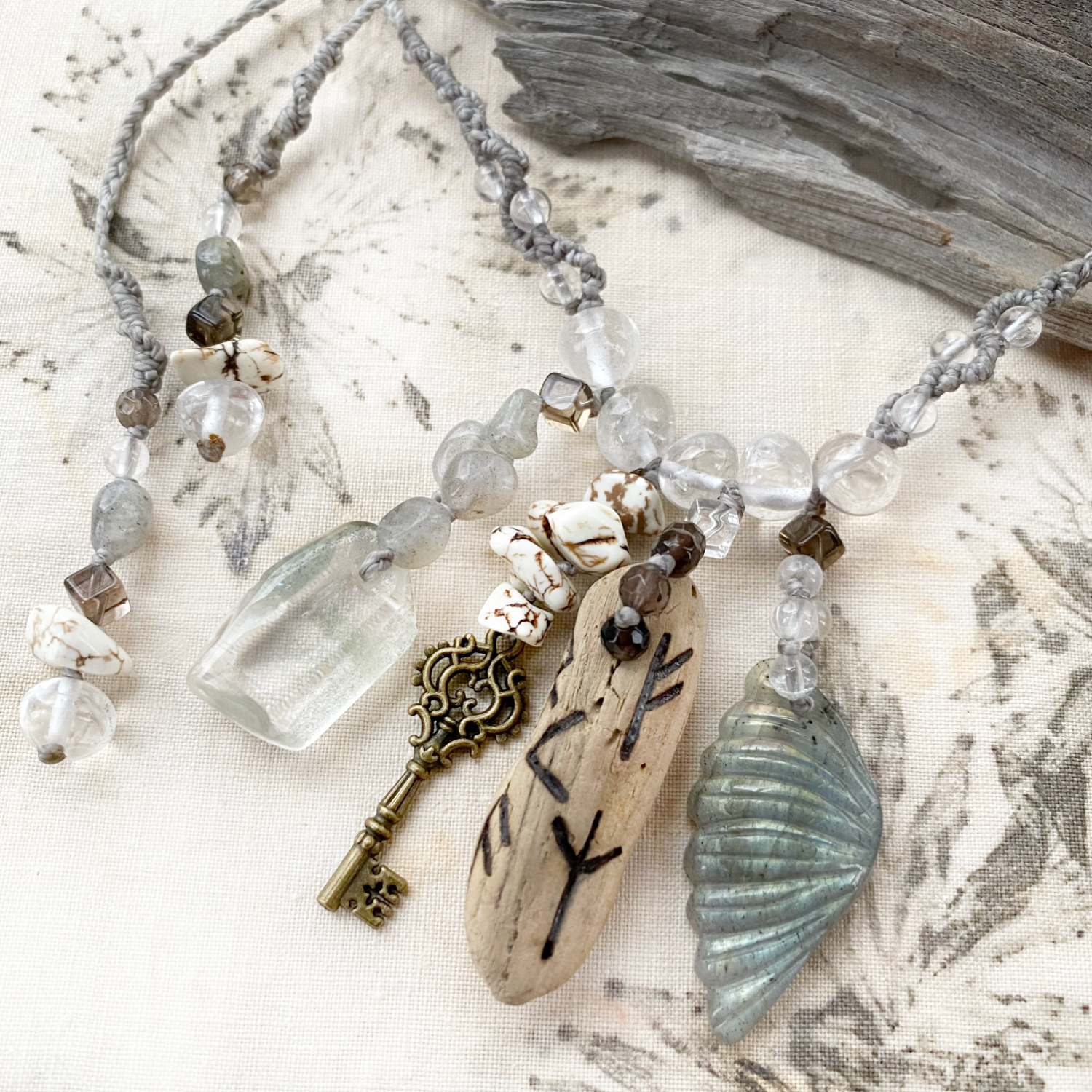 Runic talisman with skeleton key & crystals – Spirit Carrier