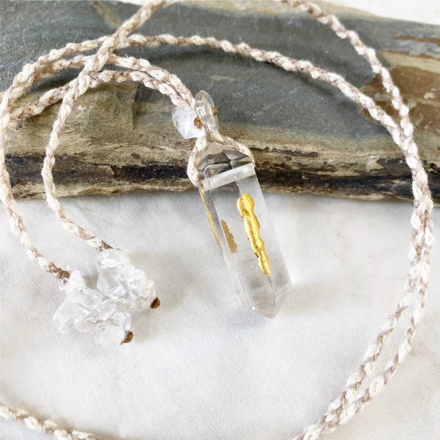 'Crystal kintsugi' healing amulet with double-terminated Quartz point