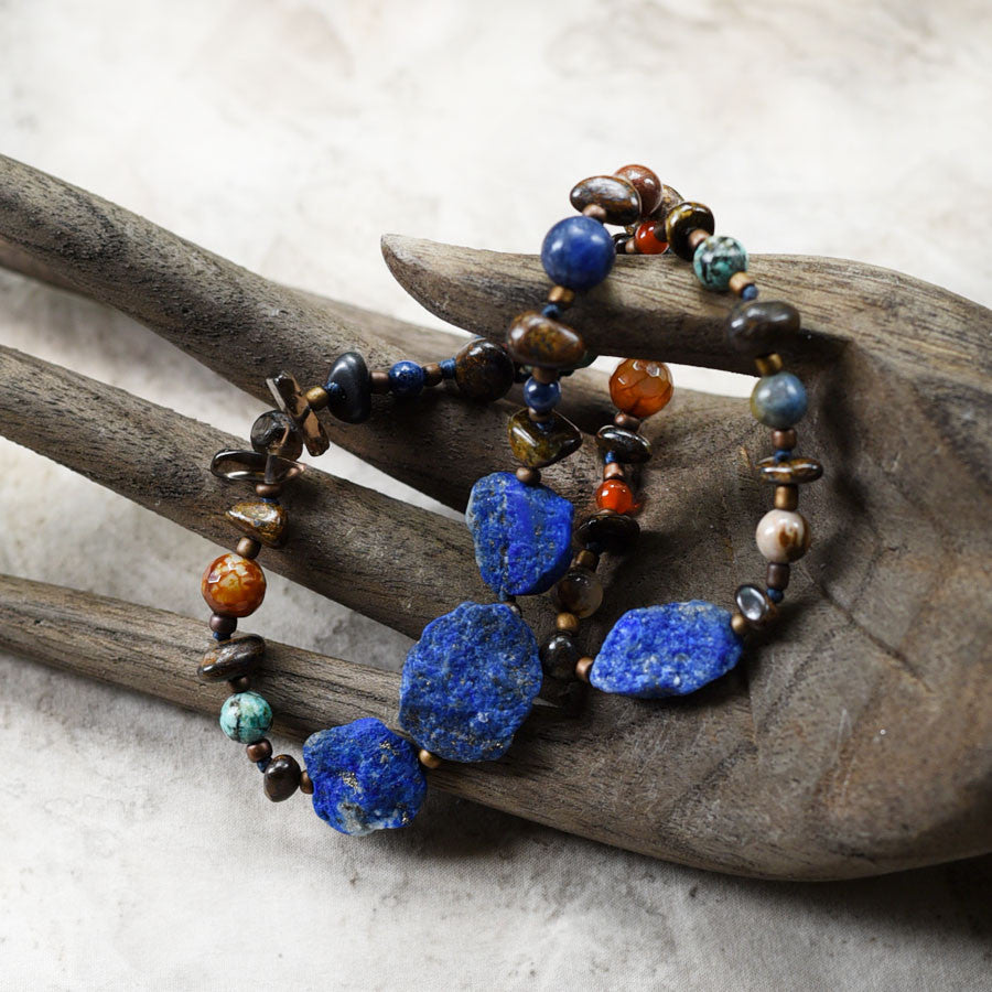 Crystal wrap bracelet with Lapis Lazuli ~ for wrist size 6.5