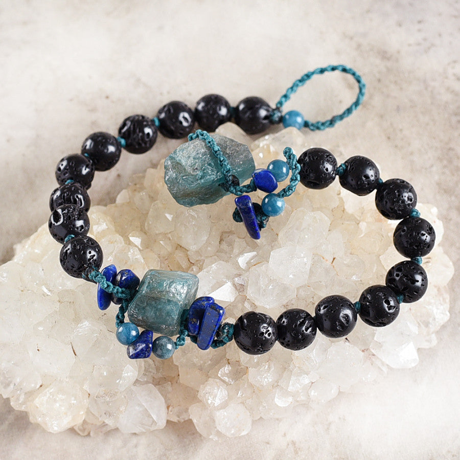 Mala bracelet with Lava Stone, Apatite & Lapis Lazuli ~ for up to 7